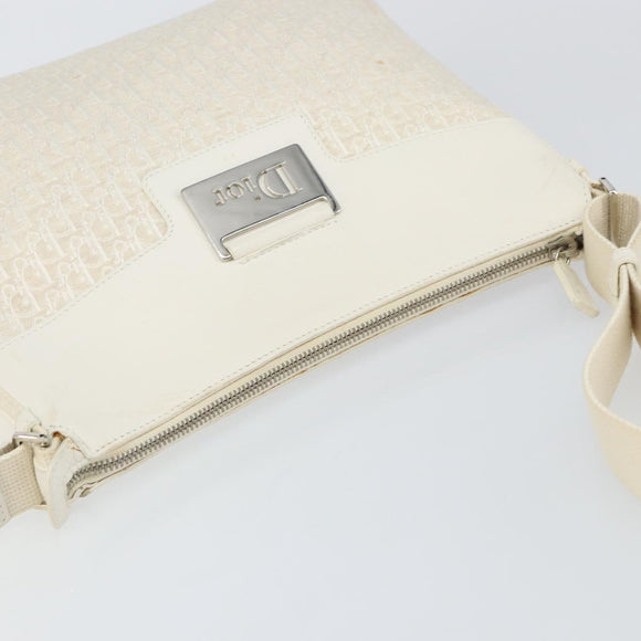 Christian Dior Trotter Canvas Shoulder Bag White Gold Auth ep11056