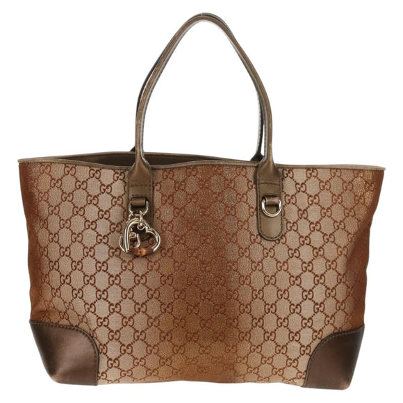 GUCCI GG Canvas Tote Bag Brown Gold Tone Auth ep11063