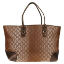 GUCCI GG Canvas Tote Bag Brown Gold Tone Auth ep11063-2
