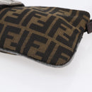 FENDI Zucca Canvas Mamma Baguette Shoulder Bag Black Brown Silver Auth ep11066-14