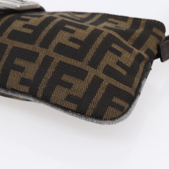 FENDI Zucca Canvas Mamma Baguette Shoulder Bag Black Brown Silver Auth ep11066