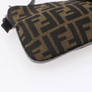 FENDI Zucca Canvas Mamma Baguette Shoulder Bag Black Brown Silver Auth ep11066-15