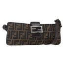 FENDI Zucca Canvas Mamma Baguette Shoulder Bag Black Brown Silver Auth ep11066-1