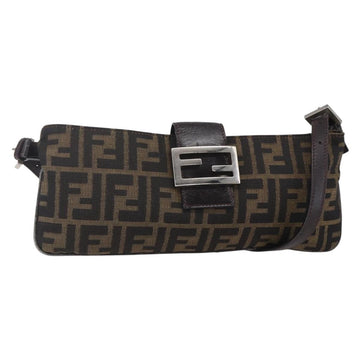 FENDI Zucca Canvas Mamma Baguette Shoulder Bag Black Brown Silver Auth ep11066