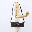 FENDI Zucca Canvas Mamma Baguette Shoulder Bag Black Brown Silver Auth ep11066-22