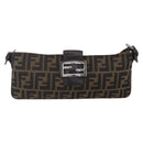 FENDI Zucca Canvas Mamma Baguette Shoulder Bag Black Brown Silver Auth ep11066-13