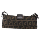 FENDI Zucca Canvas Mamma Baguette Shoulder Bag Black Brown Silver Auth ep11066-2