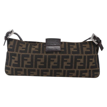 FENDI Zucca Canvas Mamma Baguette Shoulder Bag Black Brown Silver Auth ep11066 - 0