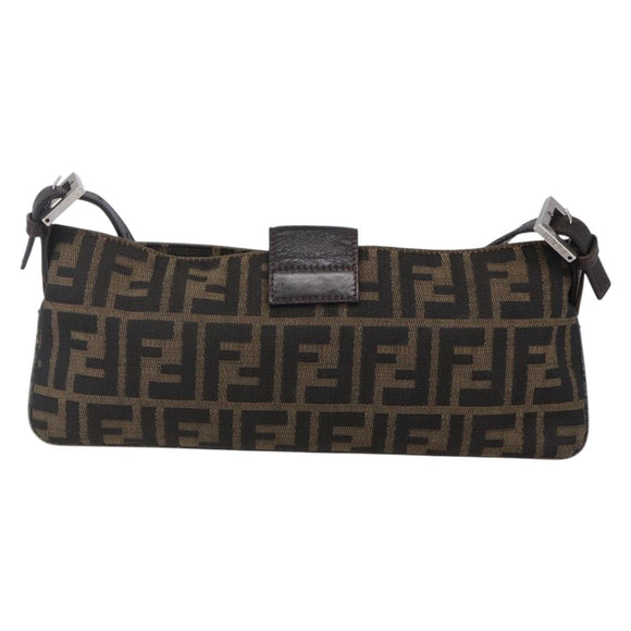 FENDI Zucca Canvas Mamma Baguette Shoulder Bag Black Brown Silver Auth ep11066