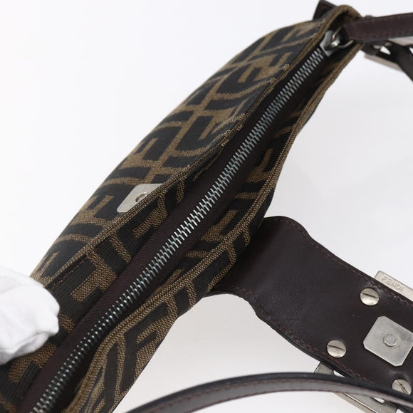 FENDI Zucca Canvas Mamma Baguette Shoulder Bag Black Brown Silver Auth ep11066