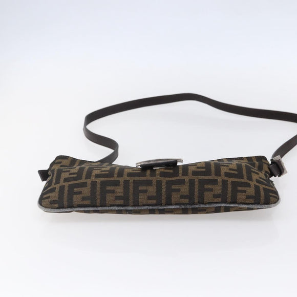 FENDI Zucca Canvas Mamma Baguette Shoulder Bag Black Brown Silver Auth ep11066