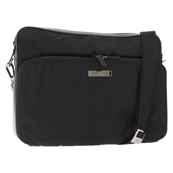 GUCCI Shoulder Bag Nylon Leather Black Auth ep11070