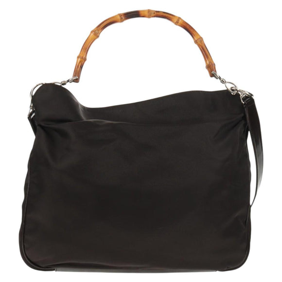 GUCCI Bamboo Hand Bag Nylon 2way Brown Auth ep11084
