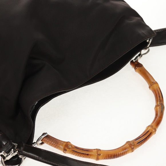 GUCCI Bamboo Hand Bag Nylon 2way Brown Auth ep11084