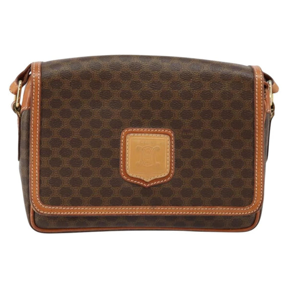 CELINE Macadam Canvas Shoulder Bag PVC Leather Brown Gold Auth ep11087