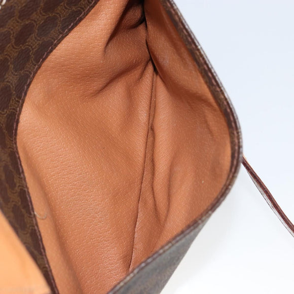 CELINE Macadam Canvas Shoulder Bag PVC Leather Brown Gold Auth ep11087