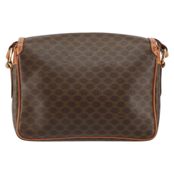 CELINE Macadam Canvas Shoulder Bag PVC Leather Brown Gold Auth ep11087