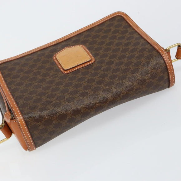 CELINE Macadam Canvas Shoulder Bag PVC Leather Brown Gold Auth ep11087