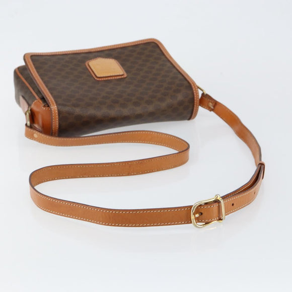 CELINE Macadam Canvas Shoulder Bag PVC Leather Brown Gold Auth ep11087