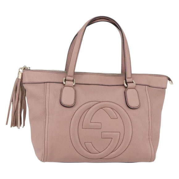 GUCCI Soho Tote Bag Leather Pink Auth ep11088