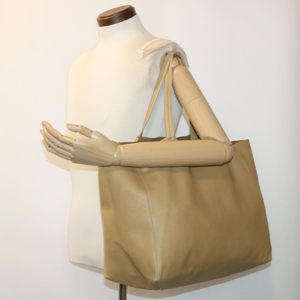 CELINE Shoulder Bag Leather Beige Auth ep1109