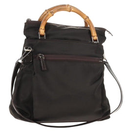 GUCCI Bamboo Hand Bag Nylon 2way Brown Auth ep11094