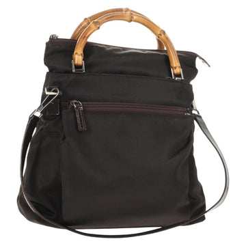 GUCCI Bamboo Hand Bag Nylon 2way Brown Auth ep11094