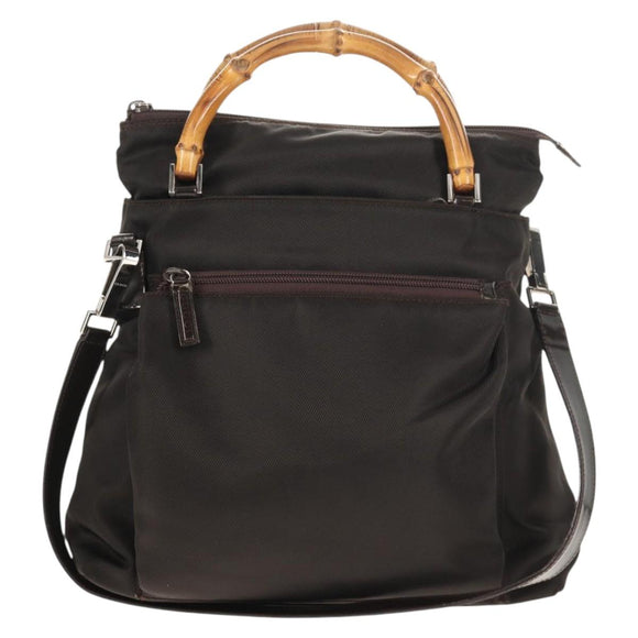 GUCCI Bamboo Hand Bag Nylon 2way Brown Auth ep11094