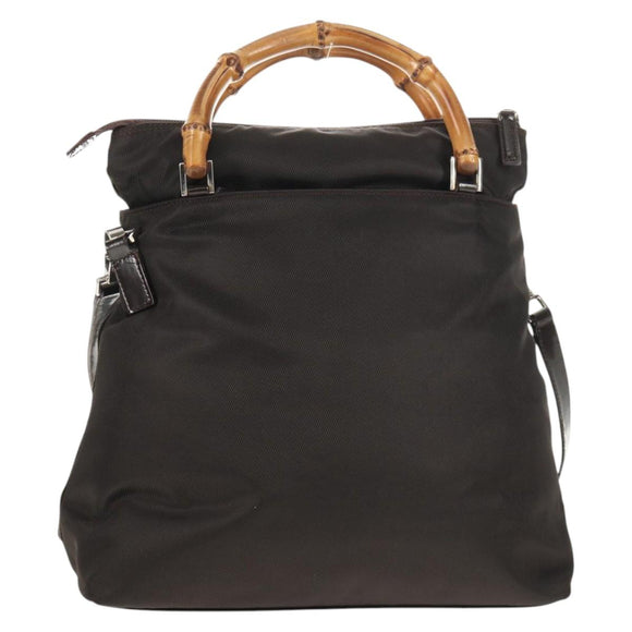 GUCCI Bamboo Hand Bag Nylon 2way Brown Auth ep11094
