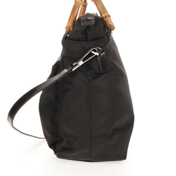 GUCCI Bamboo Hand Bag Nylon 2way Brown Auth ep11094