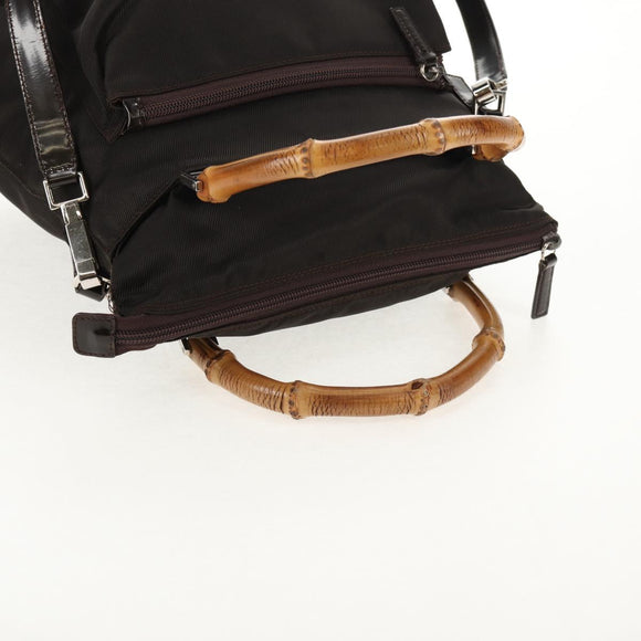 GUCCI Bamboo Hand Bag Nylon 2way Brown Auth ep11094