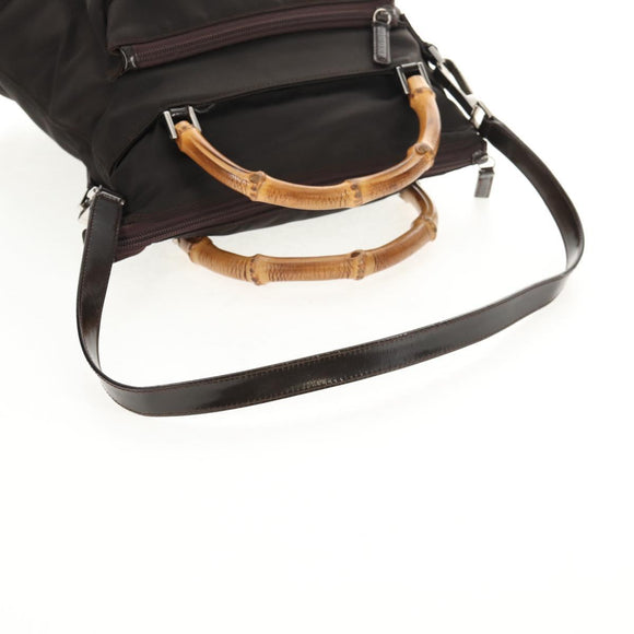 GUCCI Bamboo Hand Bag Nylon 2way Brown Auth ep11094