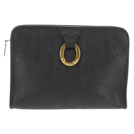 Christian Dior Trotter Canvas Clutch Bag PVC Black Gold Auth ep11095V - 0