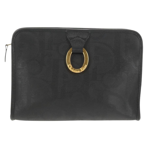 Christian Dior Trotter Canvas Clutch Bag PVC Black Gold Auth ep11095V