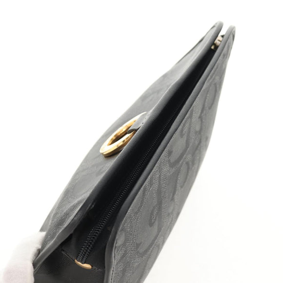 Christian Dior Trotter Canvas Clutch Bag PVC Black Gold Auth ep11095V