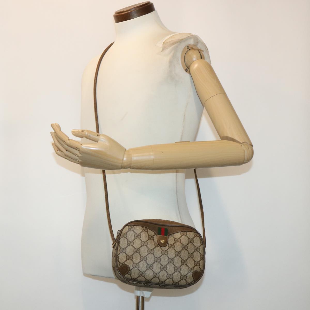 GUCCI GG Canvas Web Sherry Line Shoulder Bag Beige Red 89.02.066 Auth ep1110