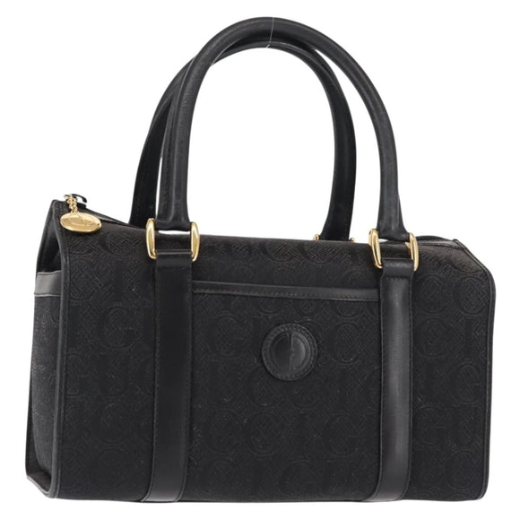GUCCI Hand Bag Canvas Black Gold Auth ep11115