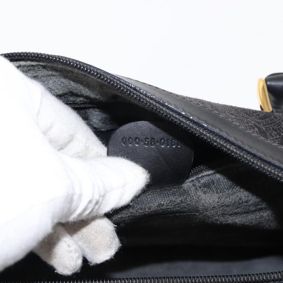 GUCCI Hand Bag Canvas Black Gold Auth ep11115