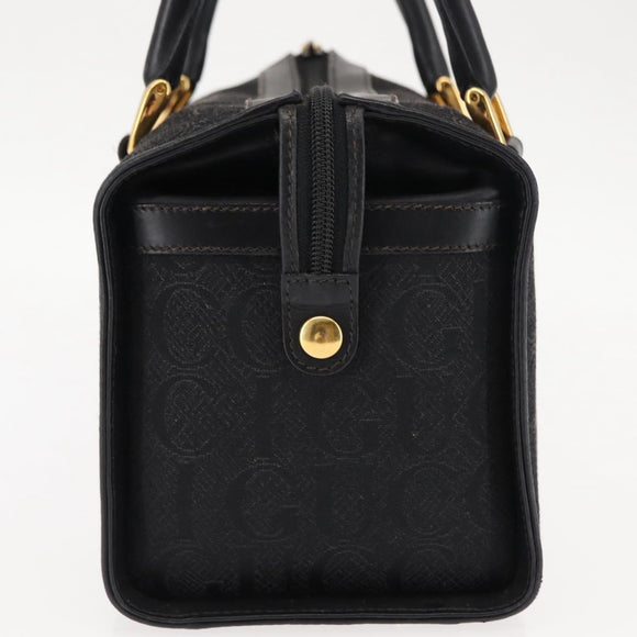 GUCCI Hand Bag Canvas Black Gold Auth ep11115