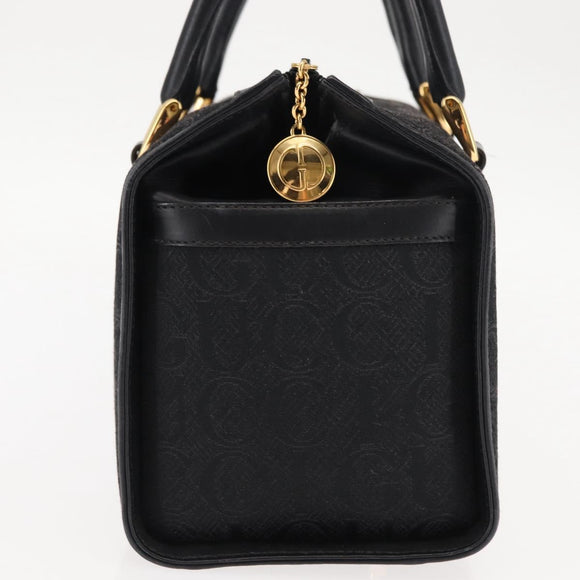 GUCCI Hand Bag Canvas Black Gold Auth ep11115