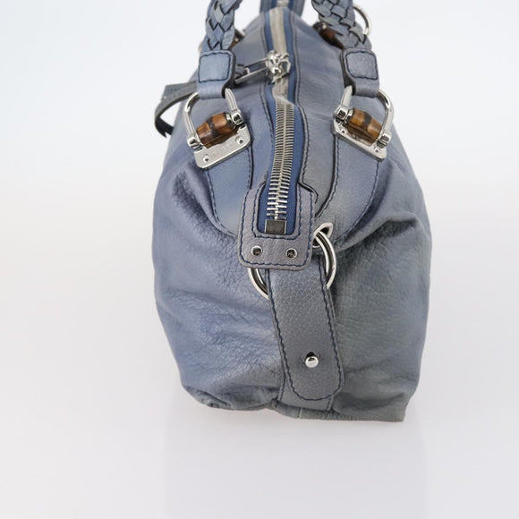 GUCCI Bamboo Tote Bag Leather Blue Auth ep11117