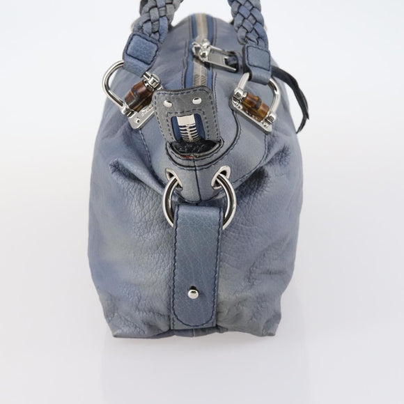 GUCCI Bamboo Tote Bag Leather Blue Auth ep11117