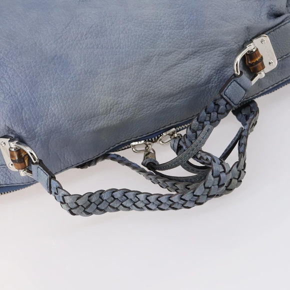 GUCCI Bamboo Tote Bag Leather Blue Auth ep11117