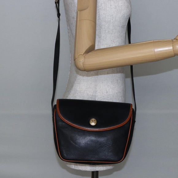 CELINE Shoulder Bag Leather Black Gold Auth ep11125