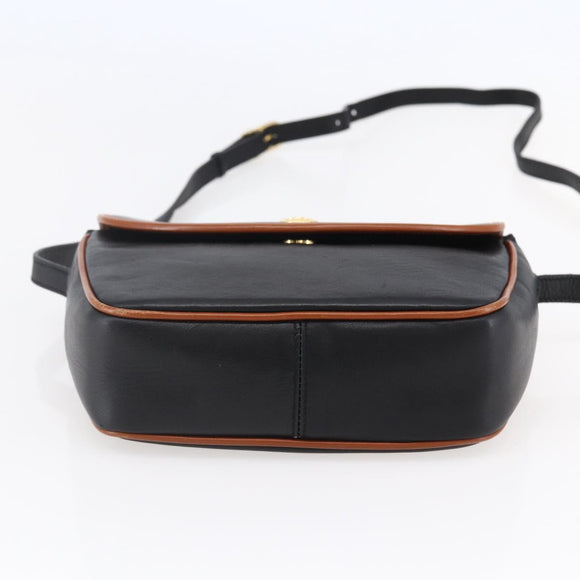 CELINE Shoulder Bag Leather Black Gold Auth ep11125