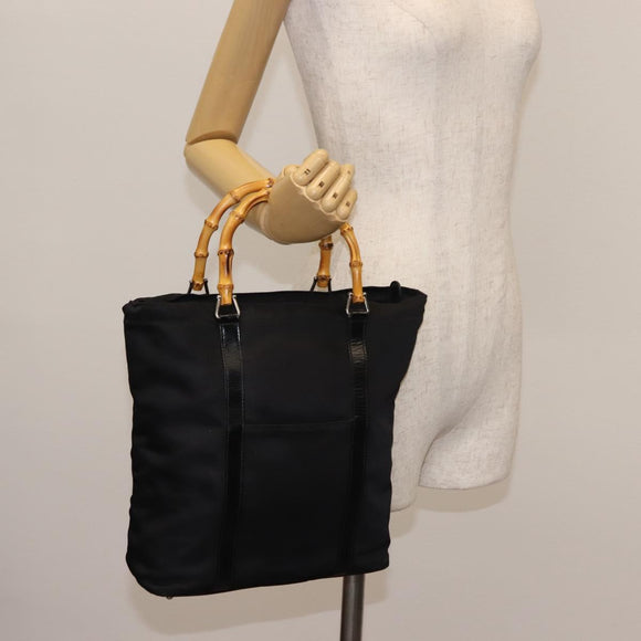 GUCCI Bamboo Hand Bag Nylon Black Auth ep11126