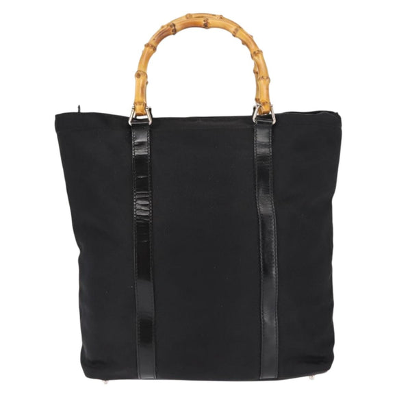 GUCCI Bamboo Hand Bag Nylon Black Auth ep11126