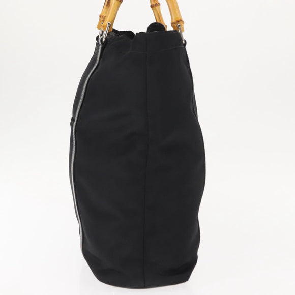 GUCCI Bamboo Hand Bag Nylon Black Auth ep11126