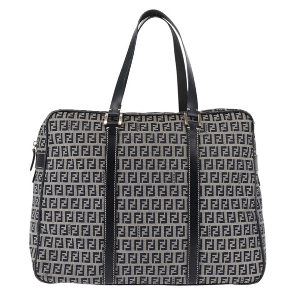 FENDI Zucchino Canvas Tote Bag Navy Gold Auth ep11139