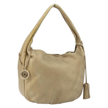 LOEWE Shoulder Bag Leather Beige Gold Auth ep11142